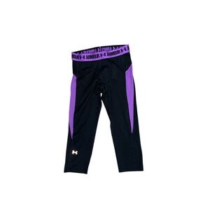 Under Armour Cropped Leggings Size Small – Black & Purple, Excellent Condition